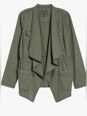 Caslon Army Utility Jacket Women M Olive Brown Cargo Draped Lightweight